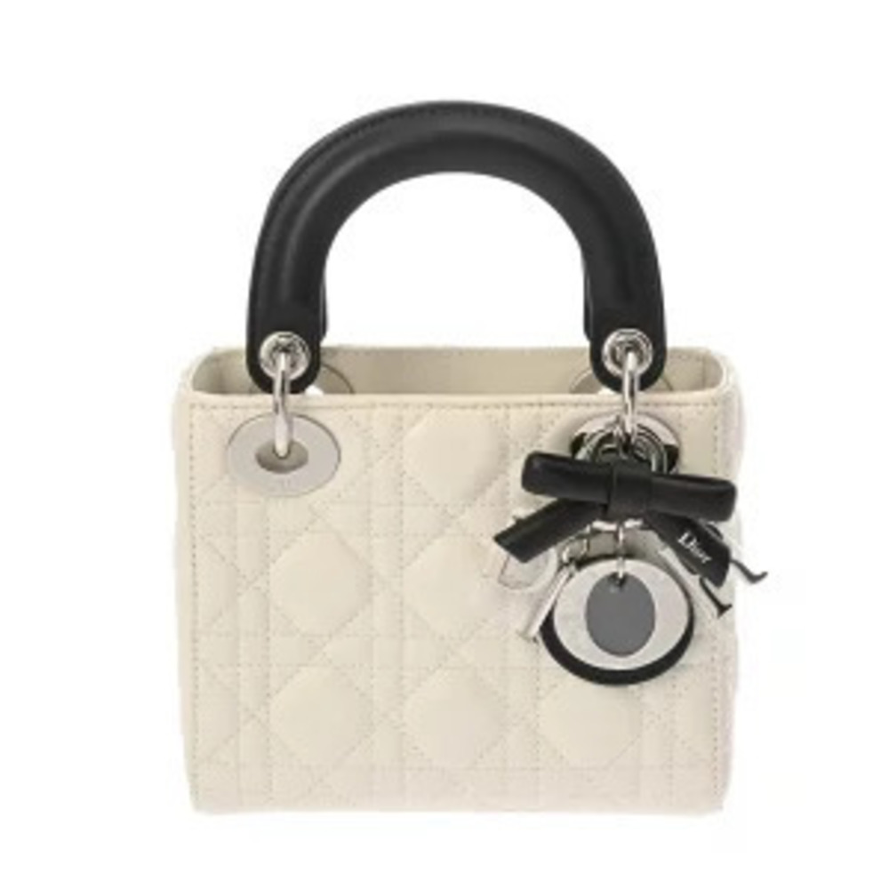 Christian Dior LADY Bag Cannage White Black Lambskin Handbag